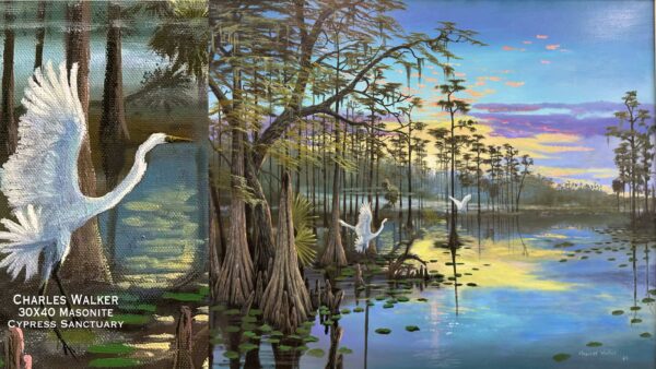 Charles Walker Cypress Sanctuary Masonite Painting