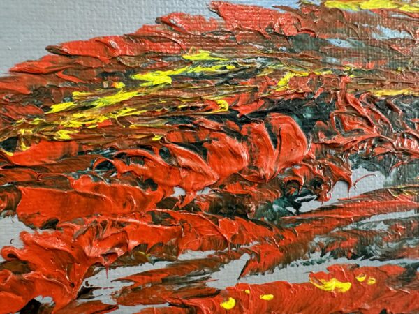 Isaac Knight Red Tree on the Lake Painting Leaves Close Up